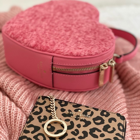 Kate Spade love shack heart purse Pomegranate & Leopard Zip Credit Card Case - Picture 9 of 14